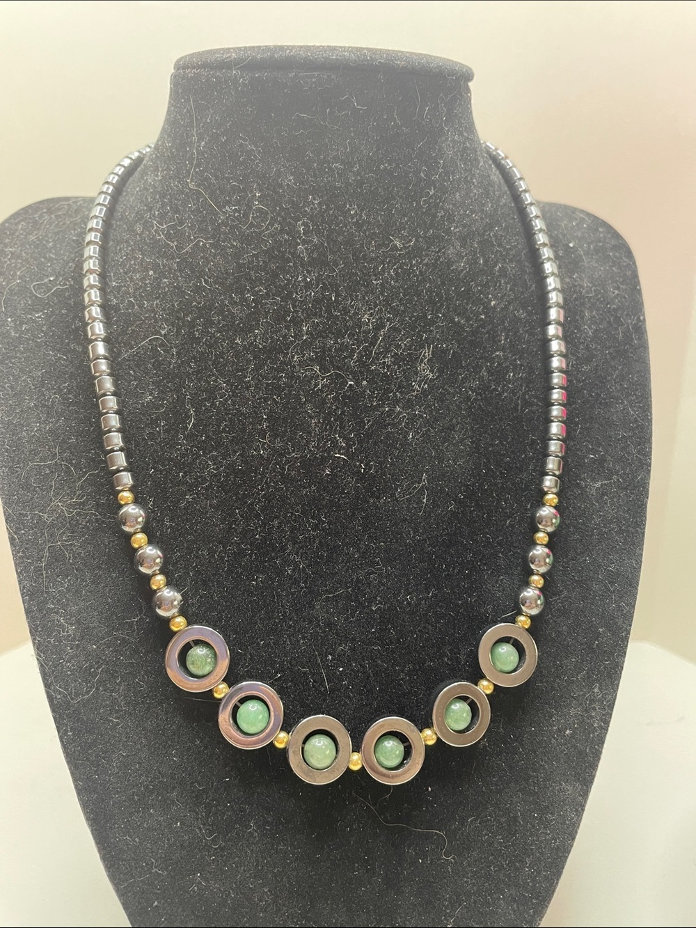 Vintage Green, Gray , and Gold Bead Circle Necklace - Women Jewelry